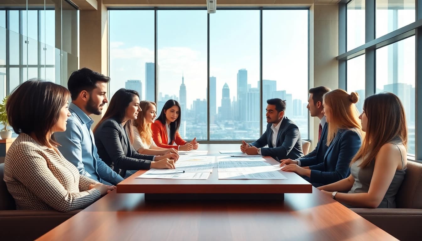 Engaging discussion on industrial leasing in a modern office setting.