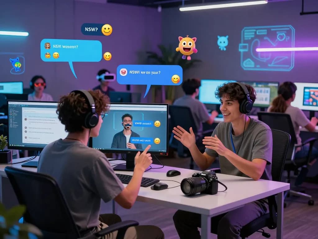 Interactive NSFW chat experience with customizable avatars and virtual settings, showcasing engaging user interactions