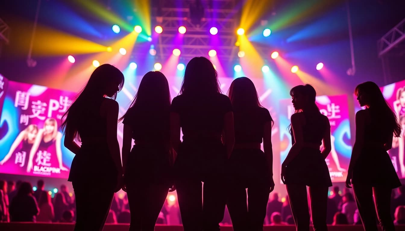 Catch the latest Blackpink news featuring vibrant concert visuals and promotional posters.