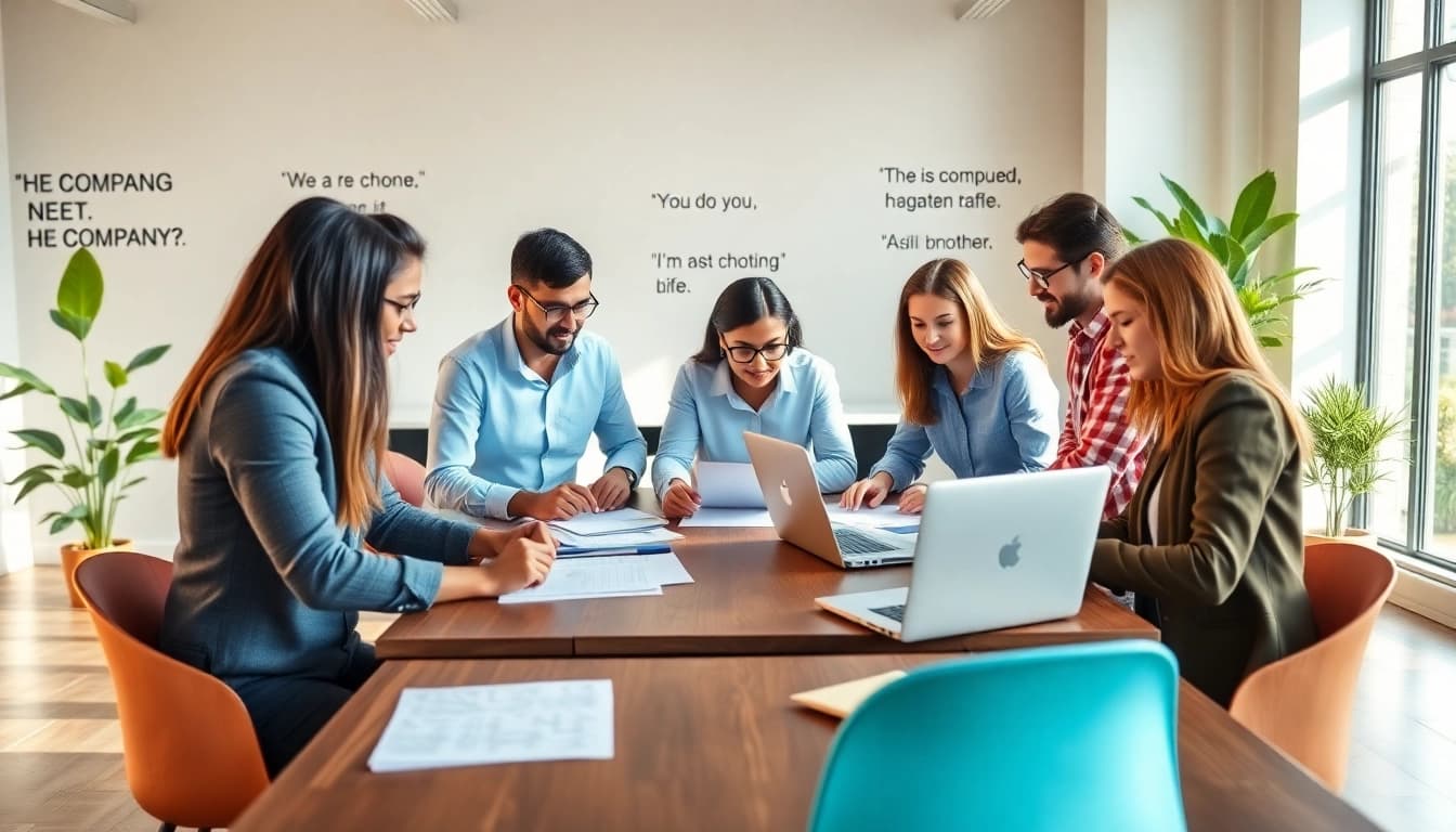 Entrepreneurs collaborating on US company registration documents in a modern office.