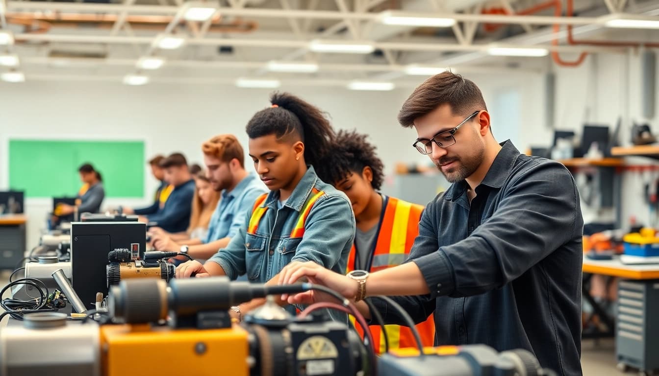 Students trained in Trade School Tennessee using machinery and tools in a hands-on learning environment.