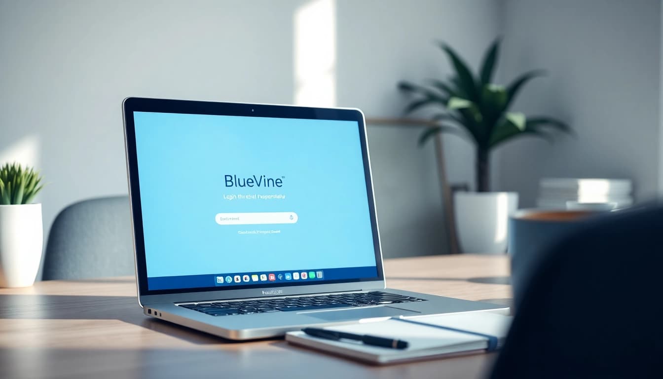 Access the BlueVine login page securely while using a laptop at a tidy workspace.