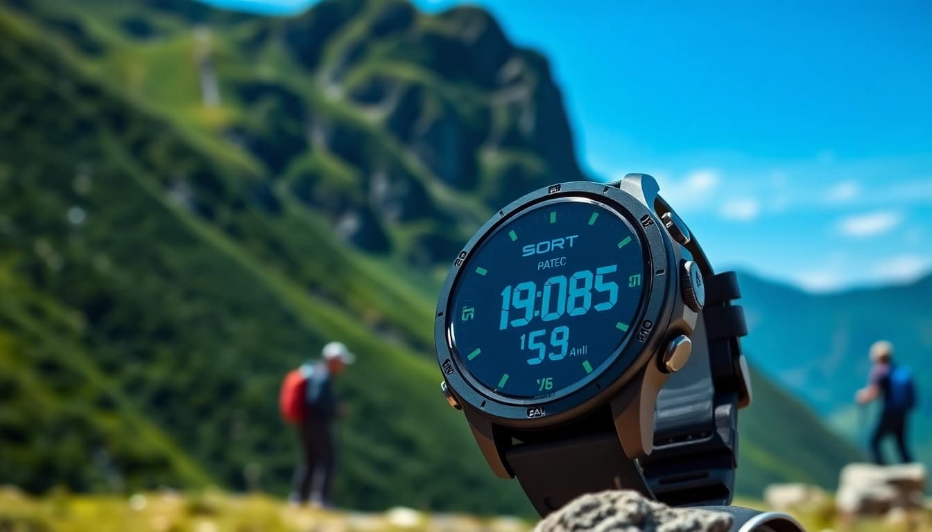View of Explorer Plus GPS Smart Watch showcasing its features during outdoor activity.