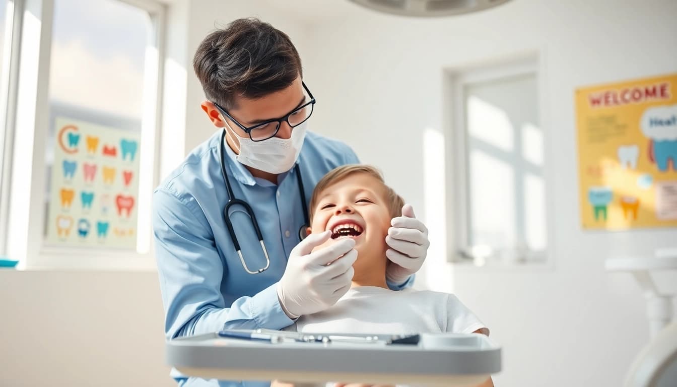 Early orthodontic treatment Hawthorn with a caring orthodontist assessing a child's dental health.