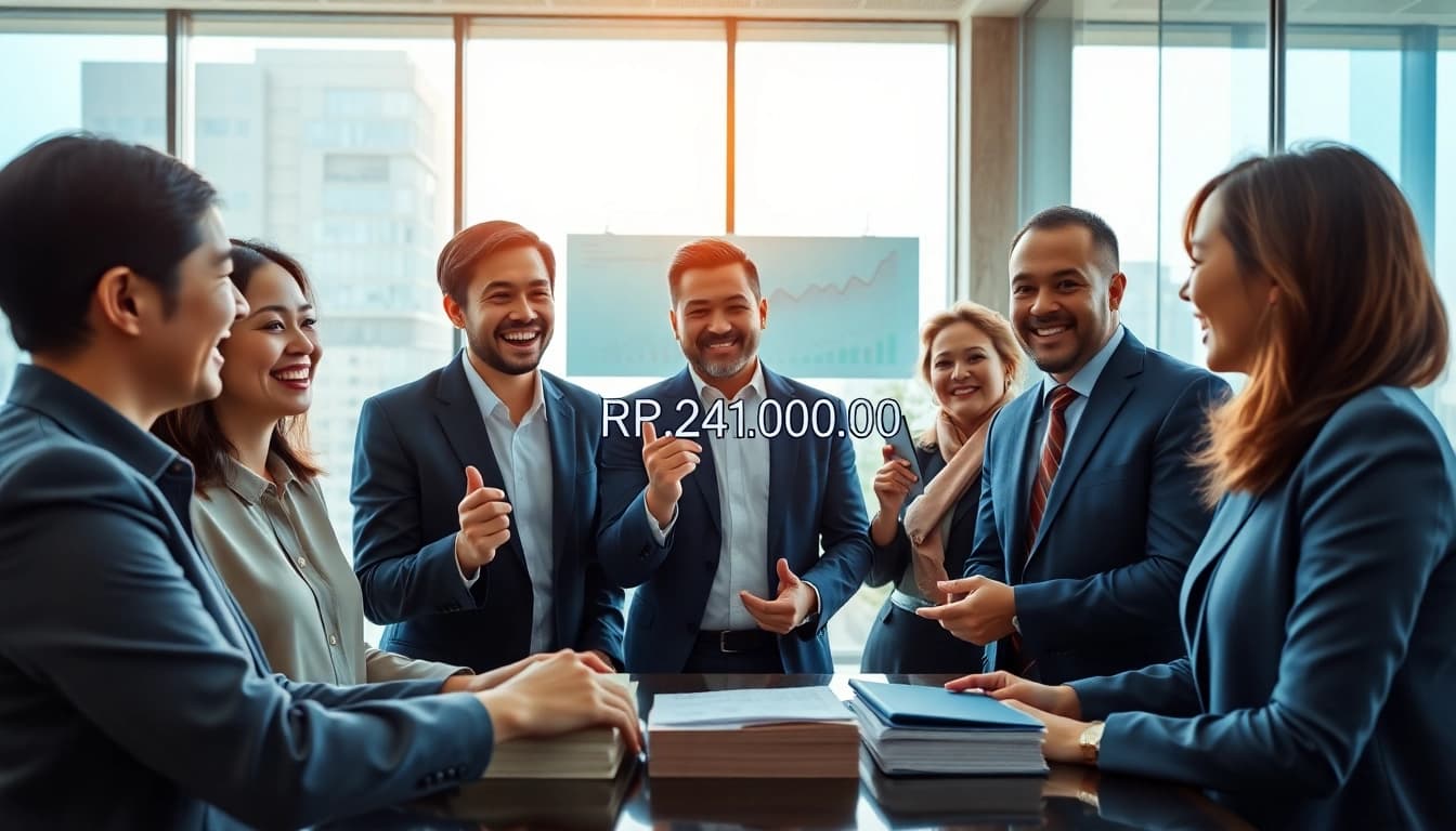 BOX138 celebrates a successful financial withdrawal of Rp 2.424.000,00 in a modern office.