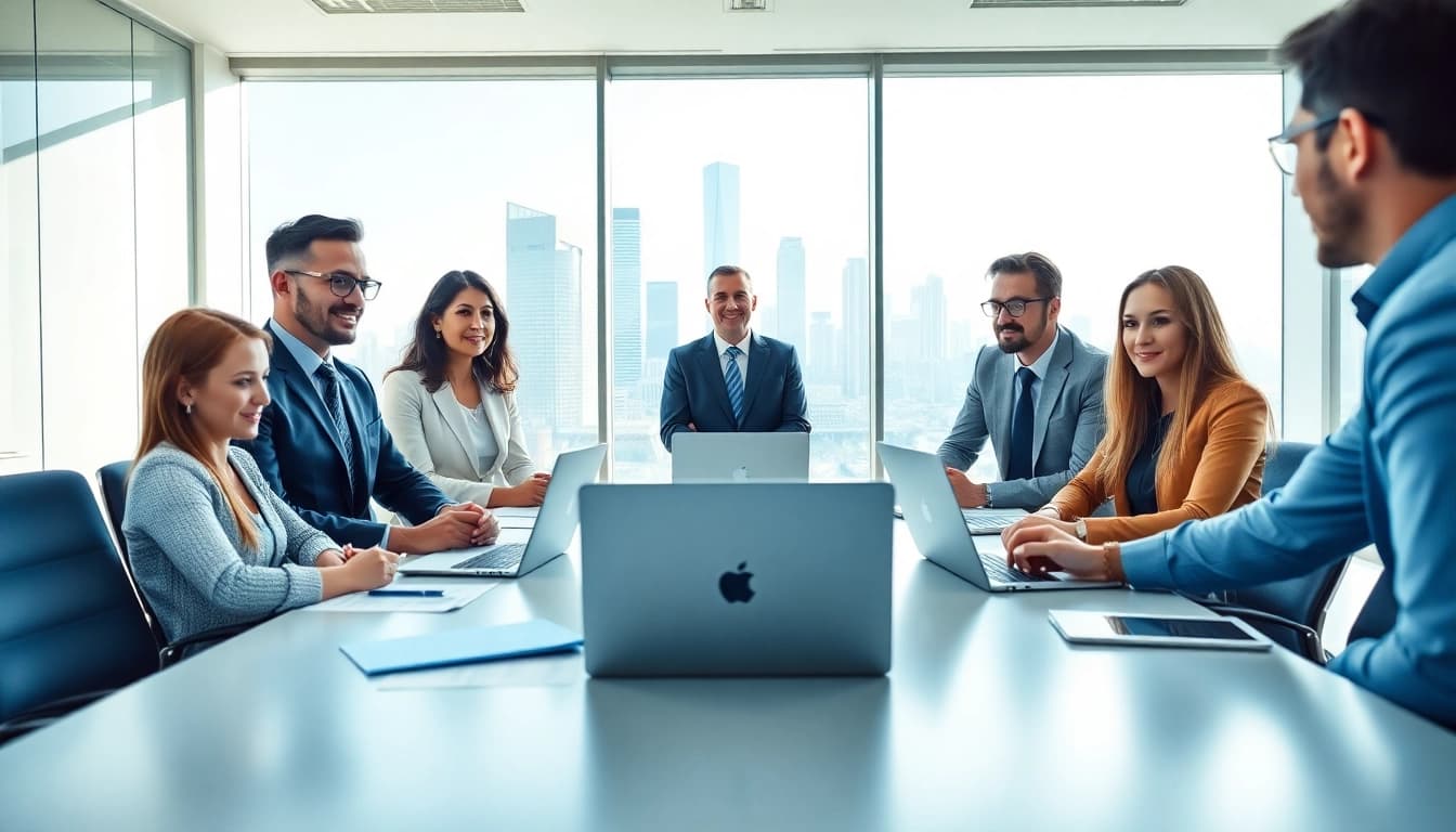Engaging discussion on competitive intelligence faqs among professionals in a modern office.