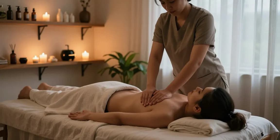 Massage near me Burlington: Relaxing massage therapy scene with peaceful ambiance