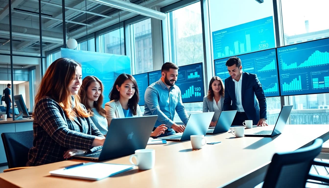 Collaborative team discussing Business IT Solutions in a modern office setting.
