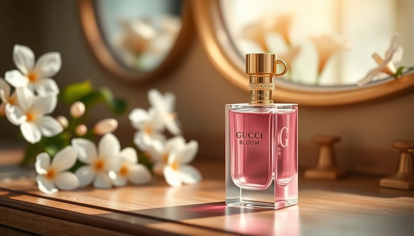 Experience the elegance of Gucci Bloom with this beautifully presented fragrance bottle.