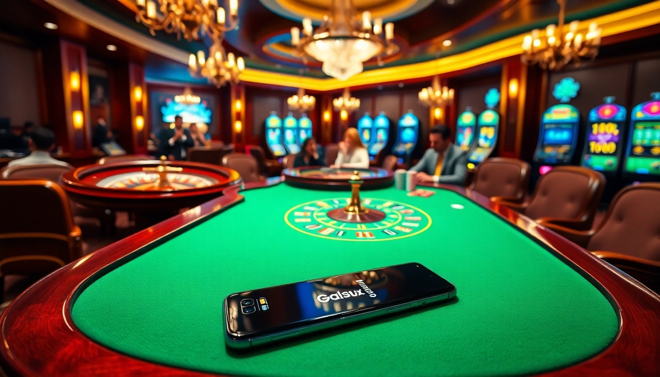 S8 and players engaging in an exciting gamble at a luxurious casino table with roulette and poker elements.