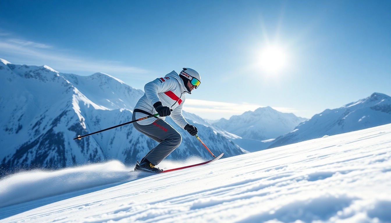 Skier showcasing booster race gear on snow-covered slope, epitomizing speed and precision.