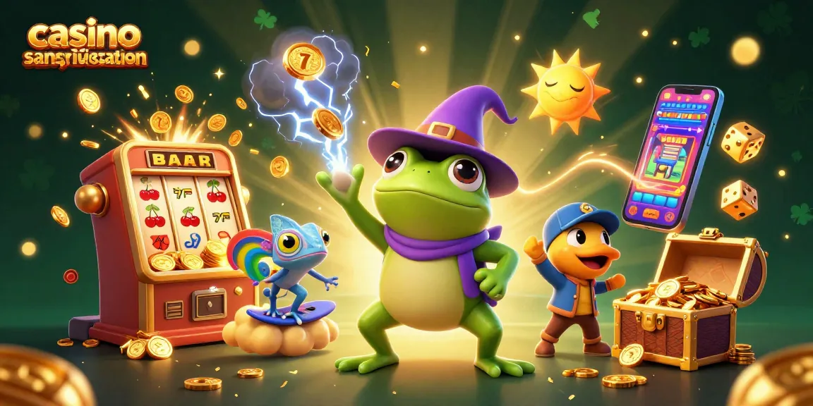 Plongez dans l'univers des jeux avec ce casino sans vérification où une grenouille magicien crée une tempête de pièces d'or.