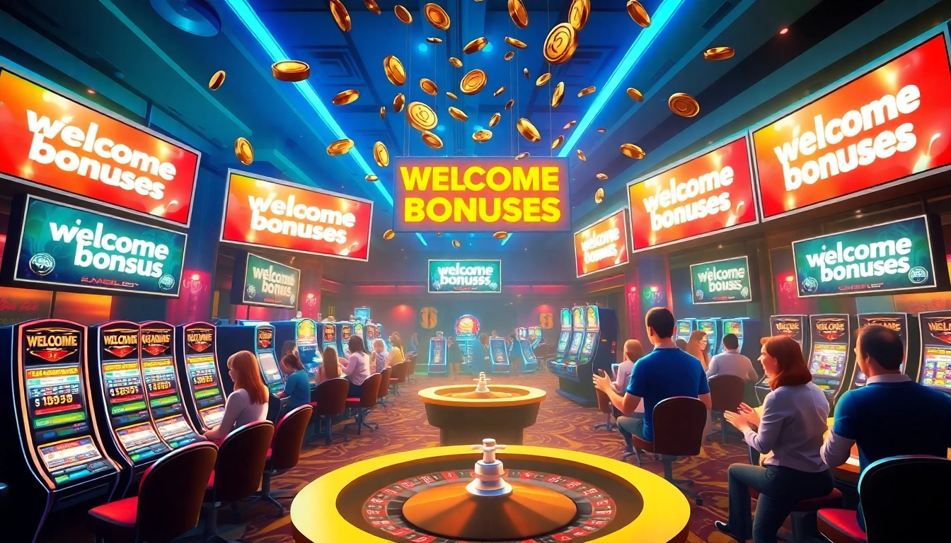 Explore exciting welcome bonuses in a vibrant casino scene full of energy and opportunity.