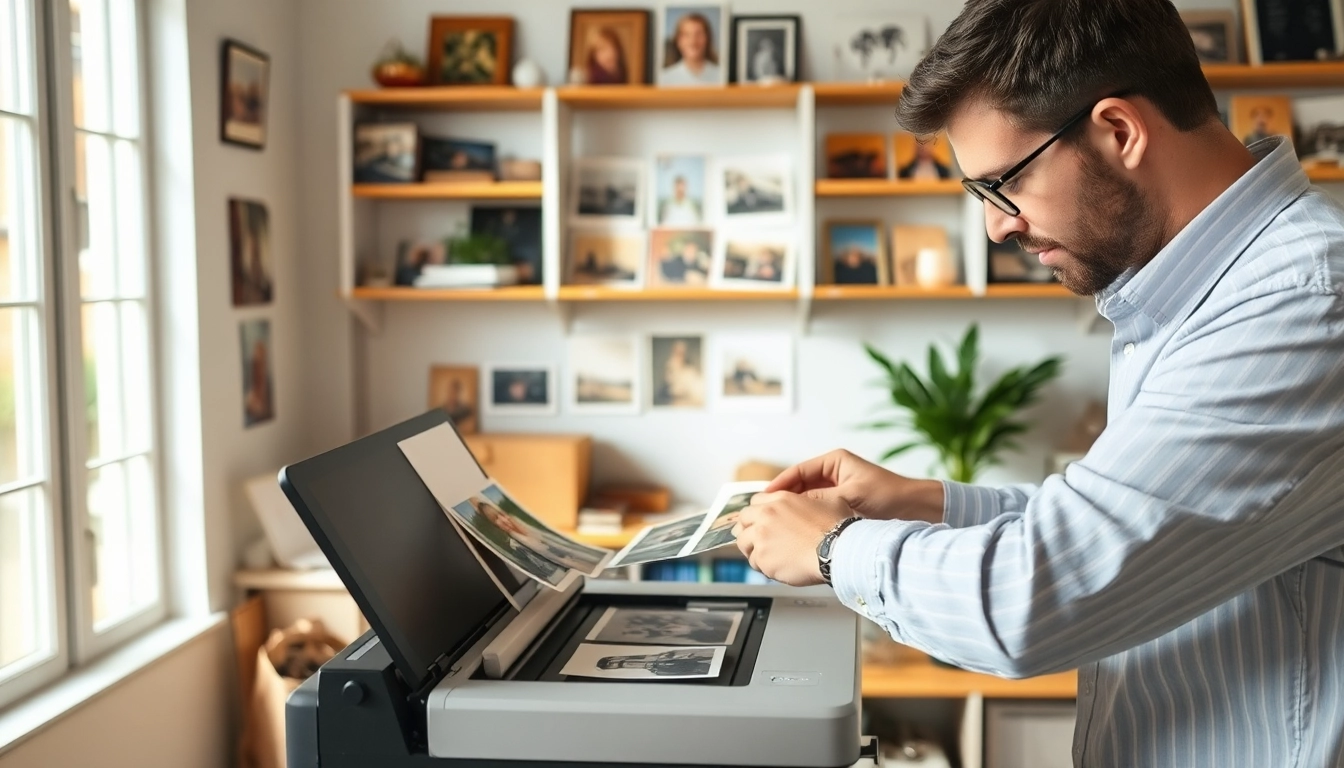 Preserving cherished memories through expert photo scanning service in a bright setting.
