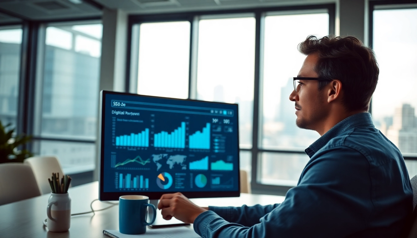 SEO analyst examining data related to chat gpt google seo in a modern, bright office.