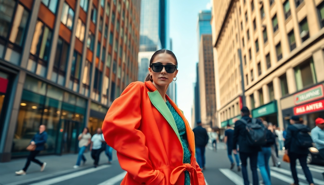Model showcasing contemporary Fashion style in a vibrant urban setting.