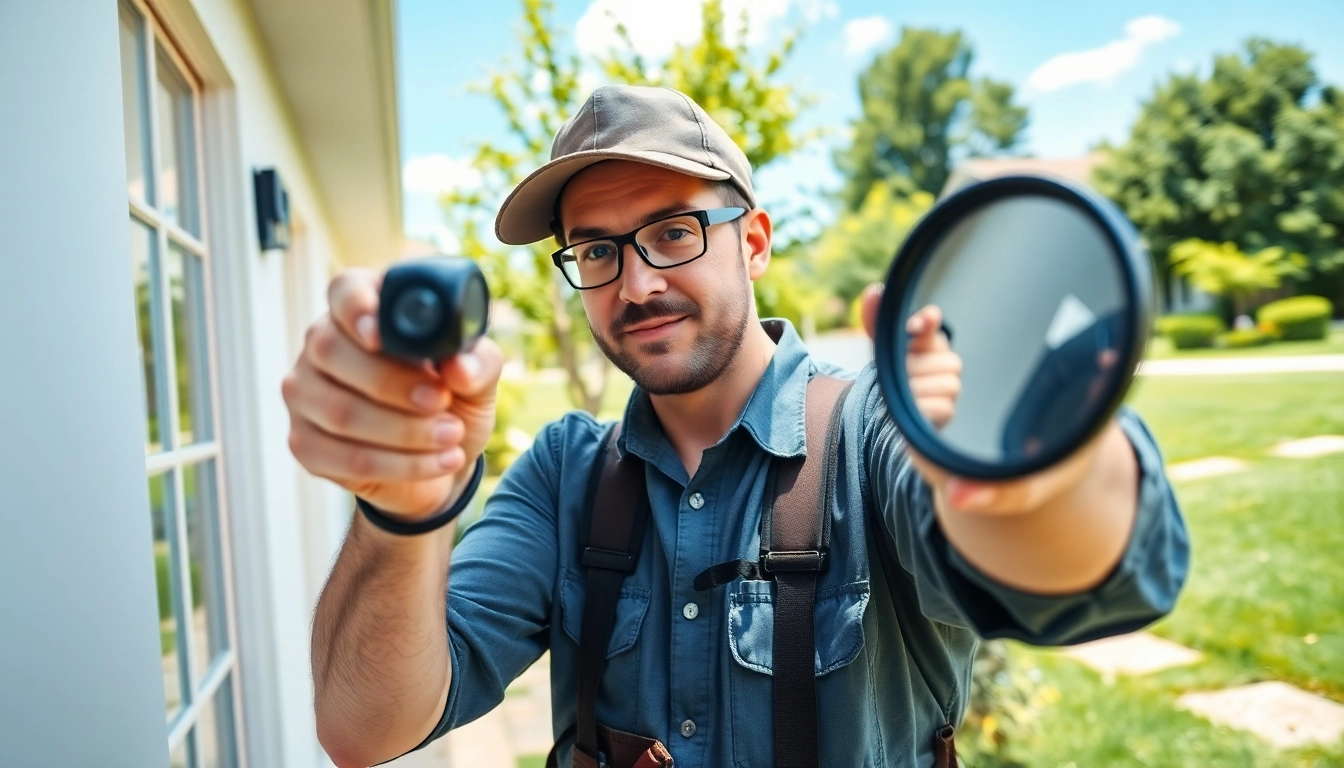 Cheap pest control service technician inspecting for pests in a residential area.