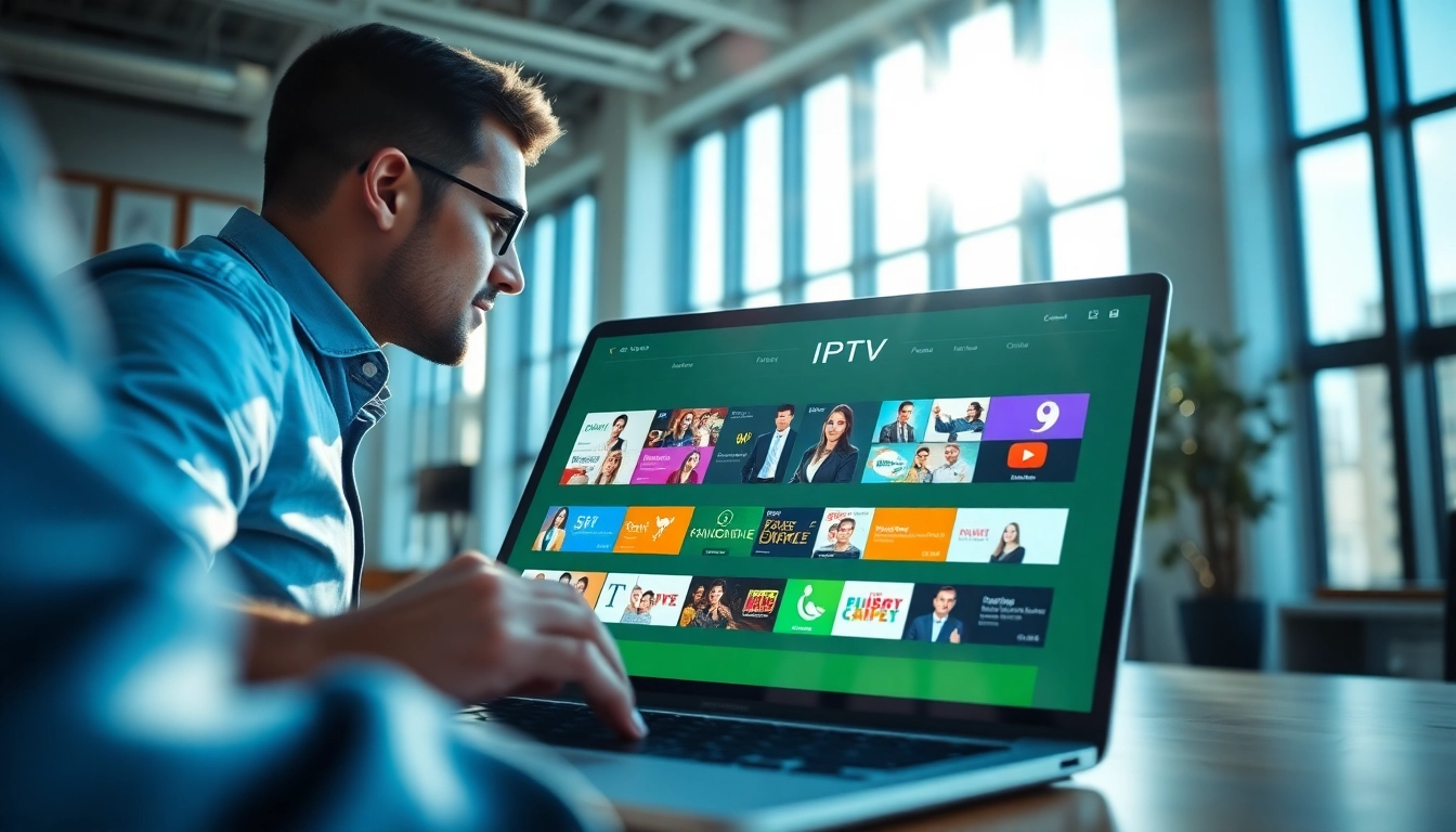 Engage with the vibrant IPTV panel interface on a laptop showcasing stunning content.