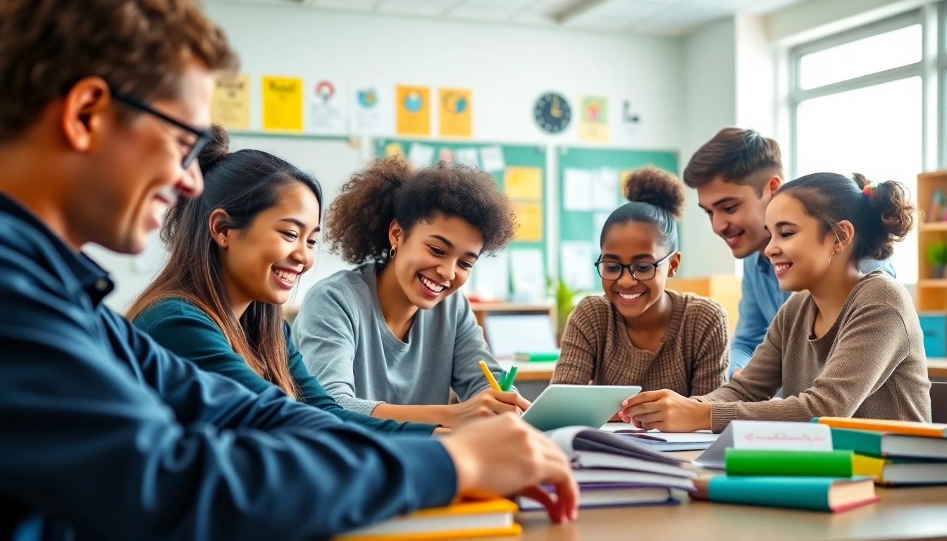 Engaging students exploring the world of Education through collaborative projects in a bright classroom.