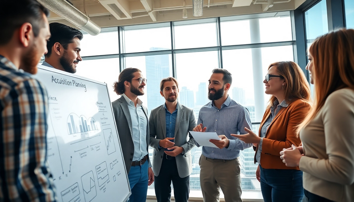 Team engaged in Acquisition Planning strategy session in a modern office.