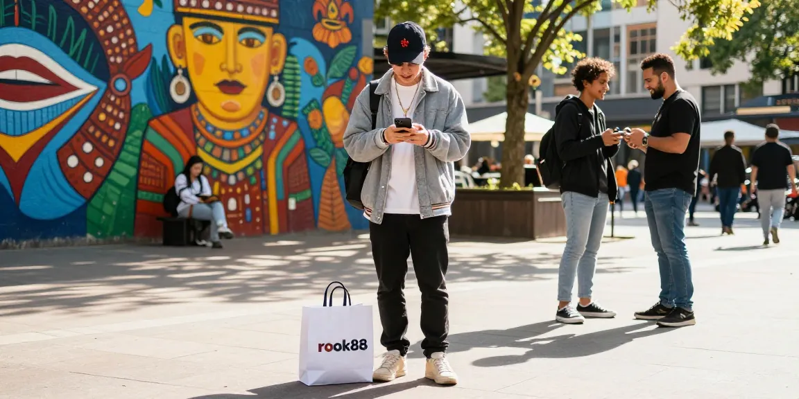 Engaging lifestyle scene with rokok88 merchandise in a vibrant city setting.