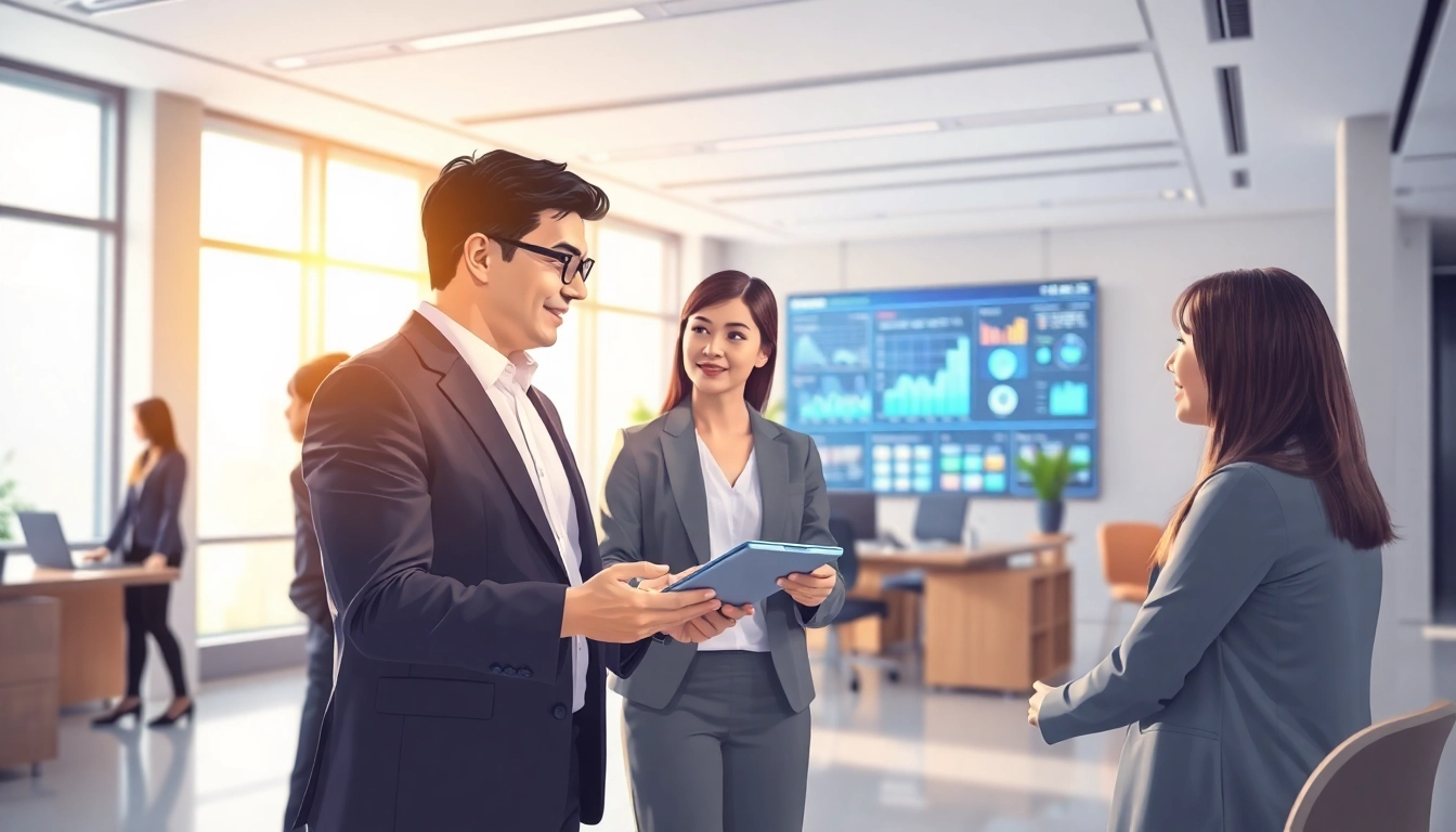 Engaging enterprise assistant using technology to streamline workplace productivity in a modern office.