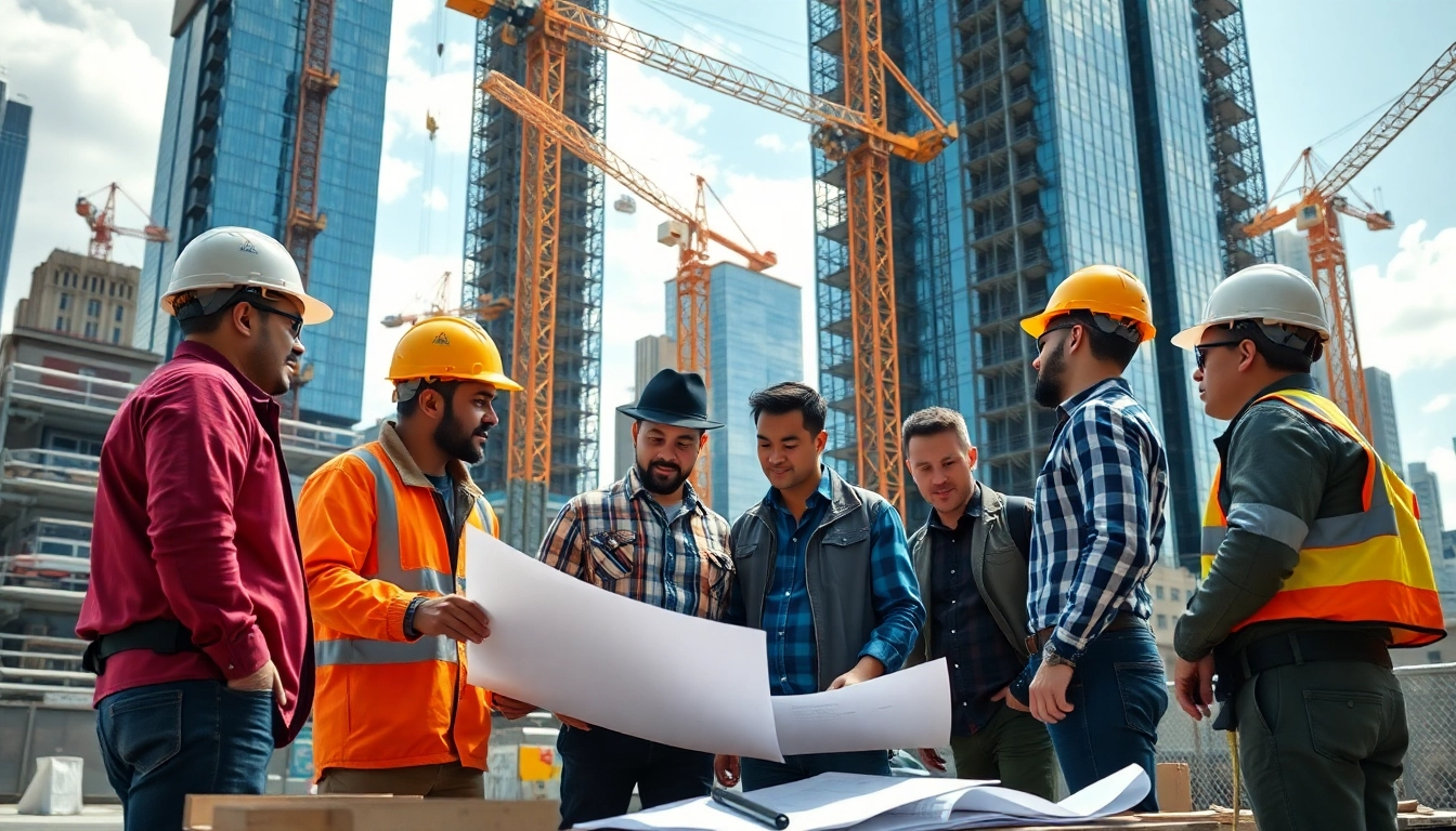 New York City Commercial General Contractor overseeing a dynamic construction site with a diverse team.