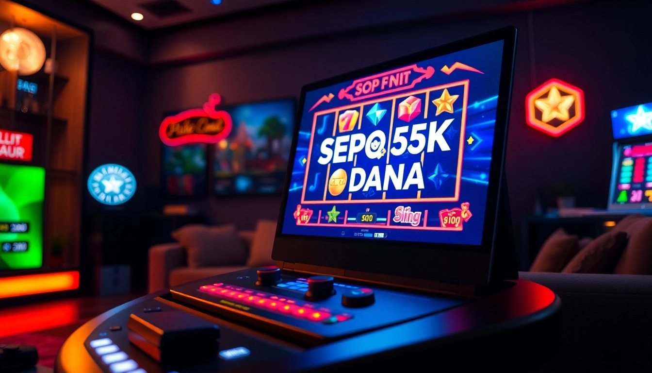 Menampilkan permainan slot online dengan fitur depo 5k dana yang menarik dan berwarna-warni.