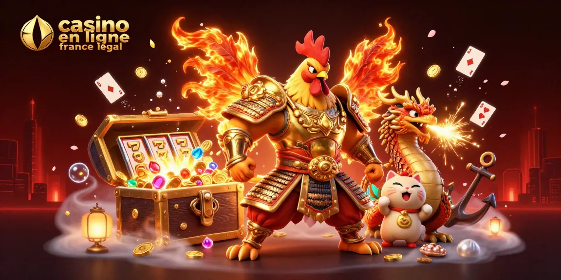 Casino en ligne France légal : illustration dynamique sur les jeux d'argent avec un guerrier et des éléments de jeu