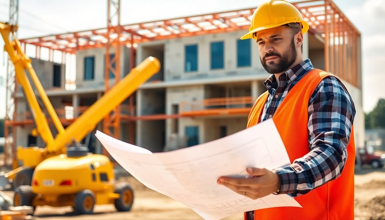 New Jersey General Contractor examining blueprints at a construction site
