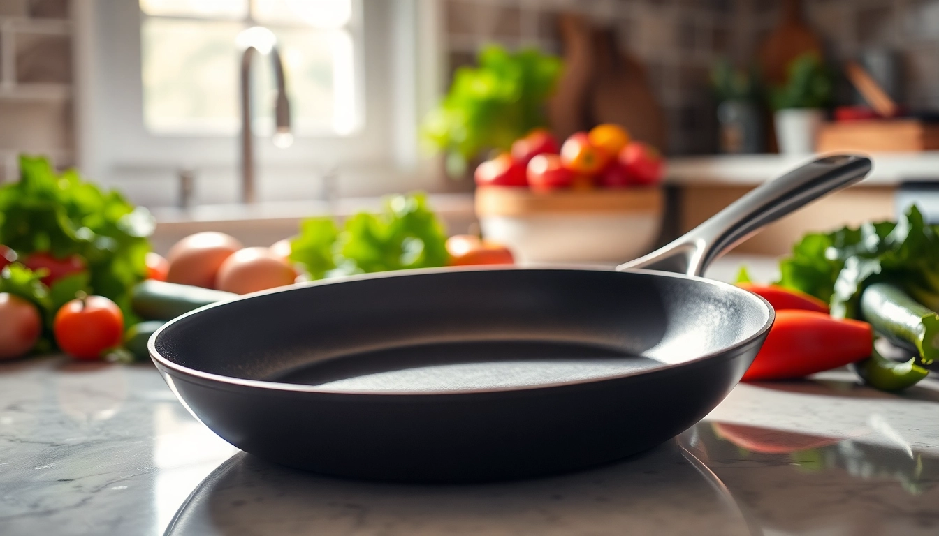 Cooking with a nonstick fry pan NZ, showcasing fresh ingredients and a modern kitchen.