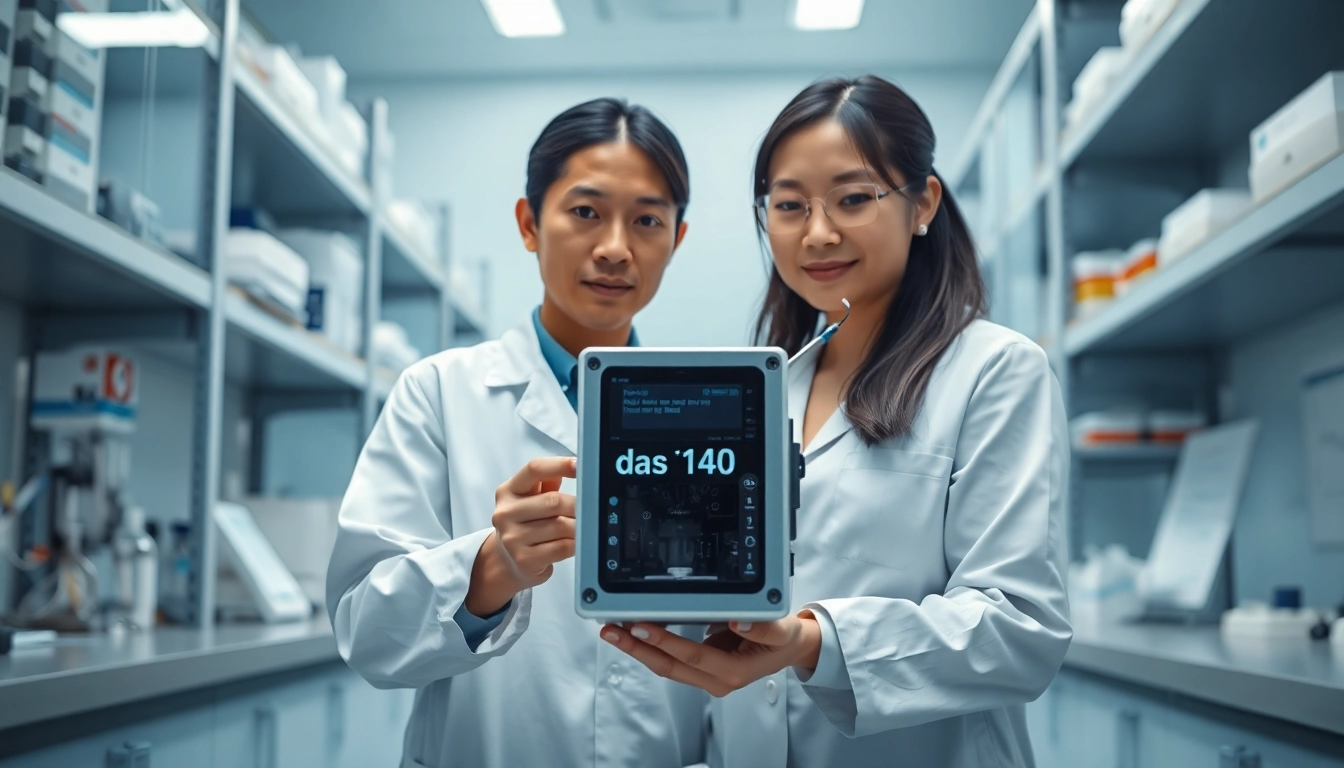 Technician analyzes the das 140 device in a modern laboratory.
