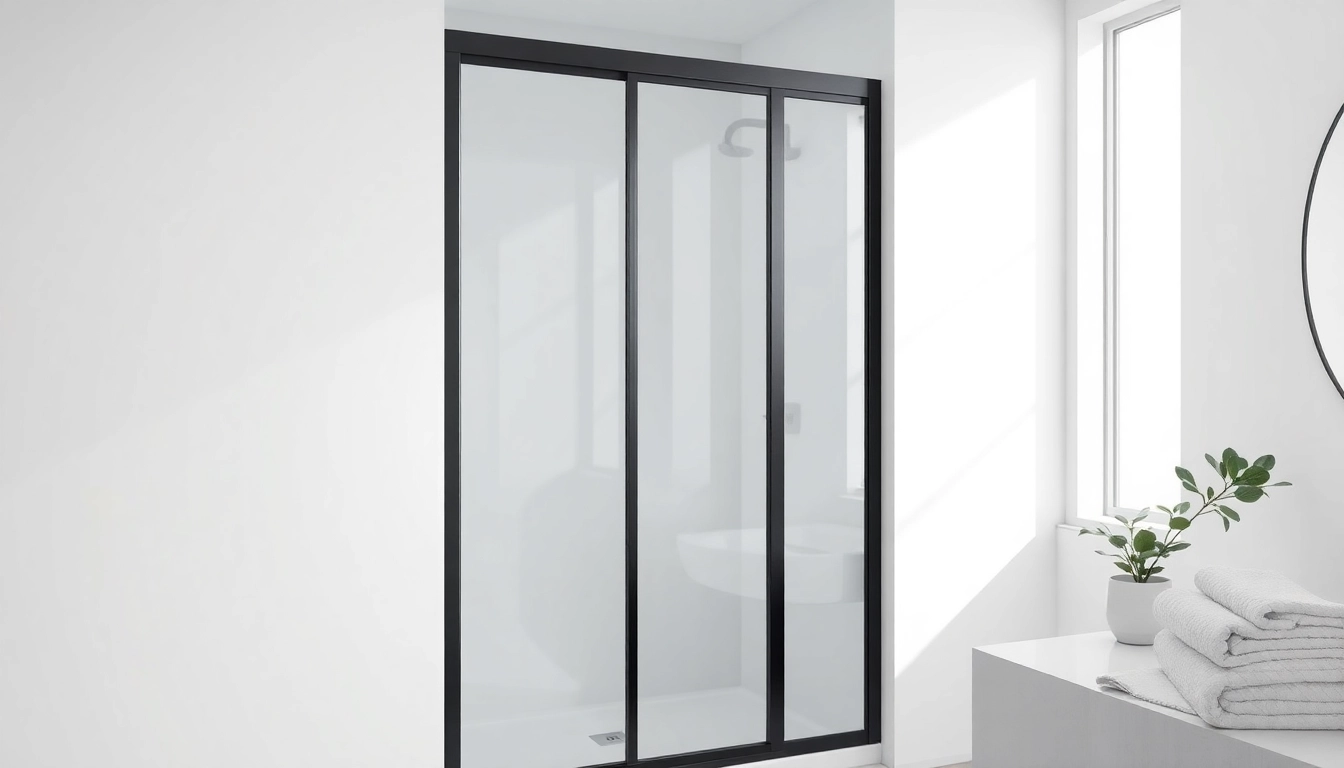 Showcase of a black shower sliding door enhancing a modern bathroom's style and elegance.