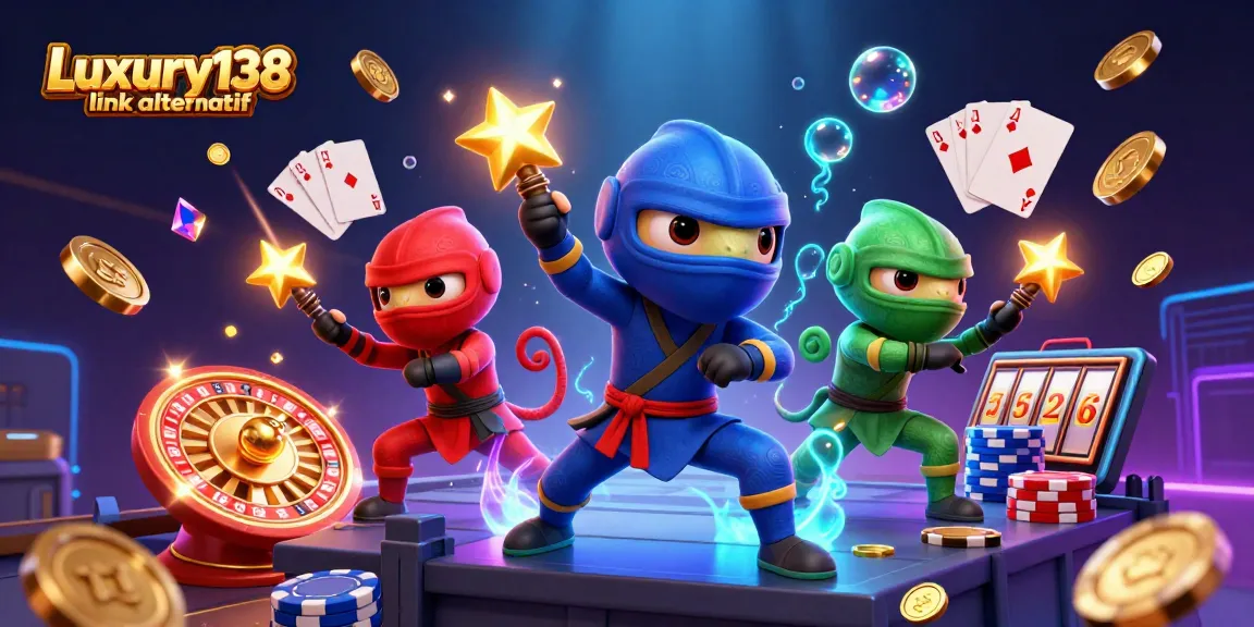 Engage with the excitement of Luxury138 link alternatif, featuring vibrant characters and animated casino elements.