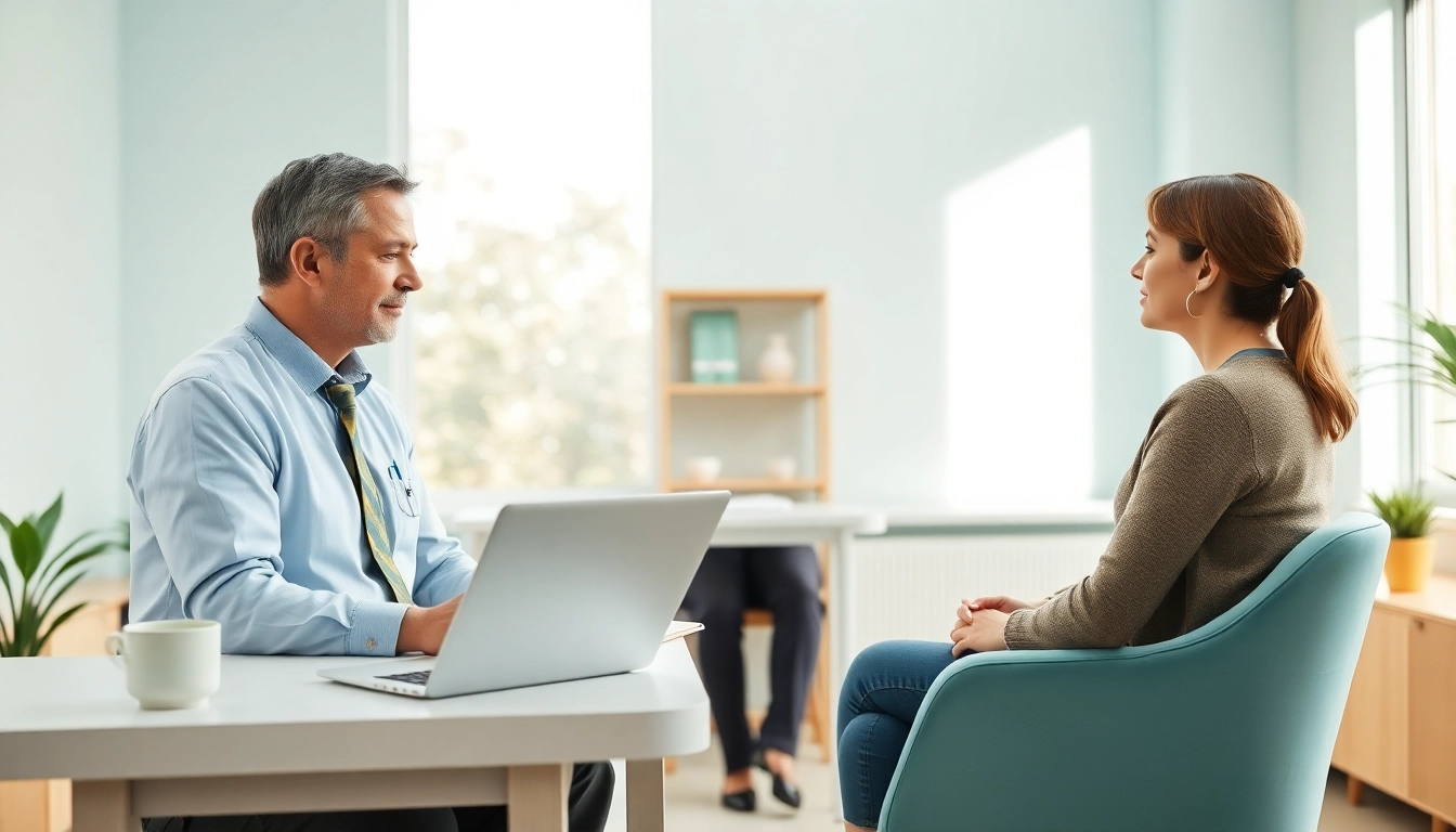 Supportive interaction at CHMC psychiatry clinic India with a therapist and patient.