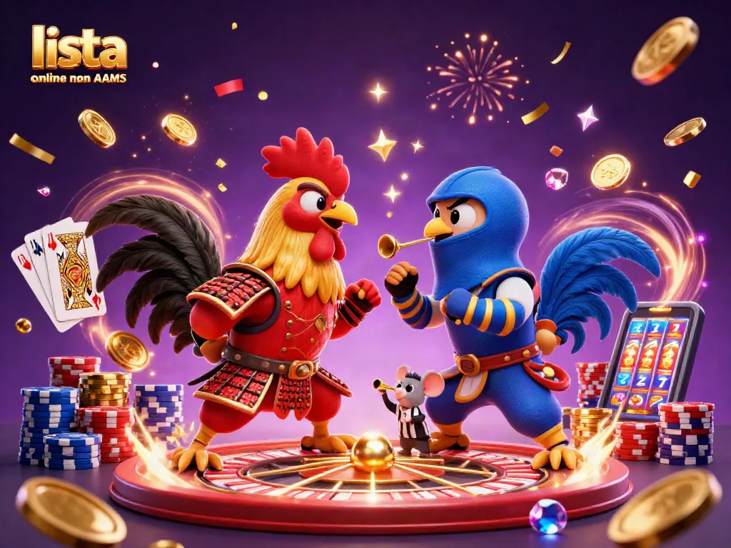Scopri la lista casino online non AAMS con animali combattenti e giochi avvincenti in un'illustrazione dinamica.