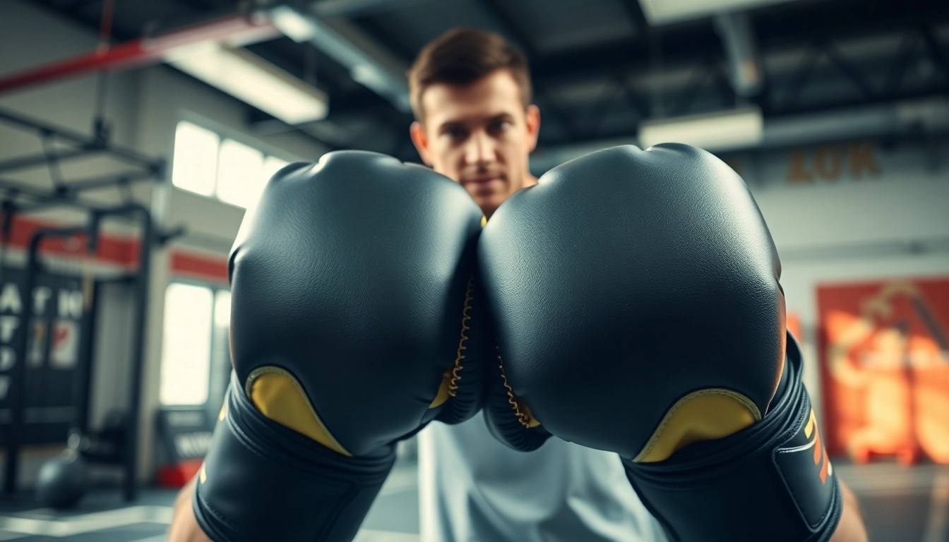 MMA gloves showcased in a sports training environment with vibrant colors and striking details.