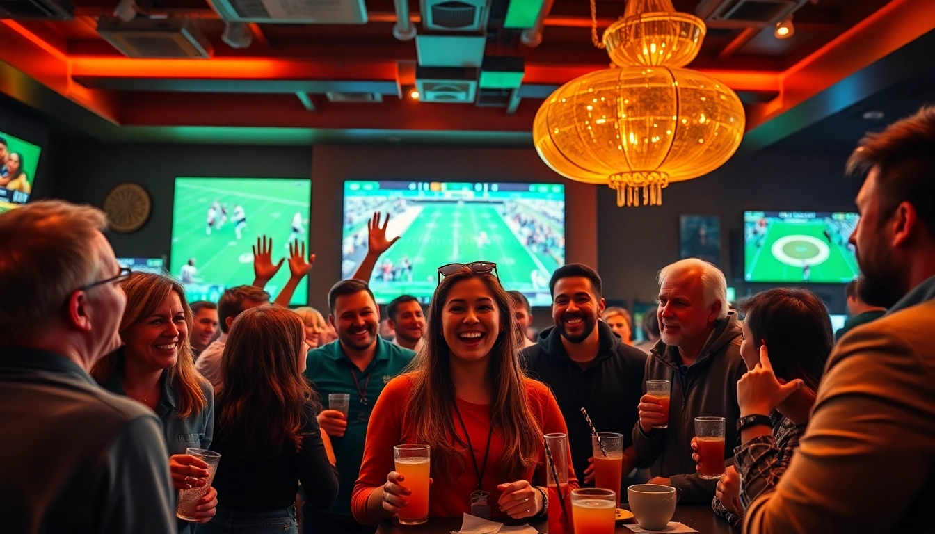Engaged fans celebrating at a sports betting Georgia event with vibrant atmosphere.