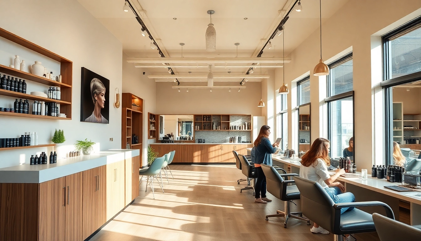 Best hair salon San Diego interior showcasing modern styling stations and eco-friendly products.