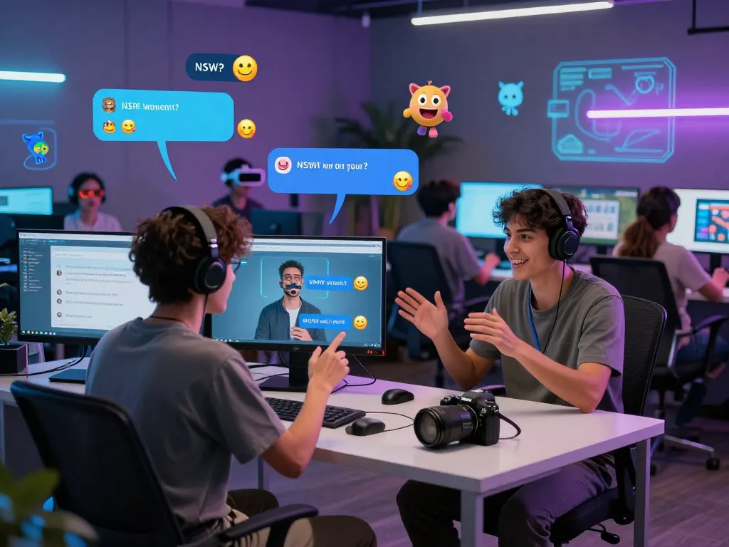 Interactive NSFW chat experience with customizable avatars and virtual settings, showcasing engaging user interactions