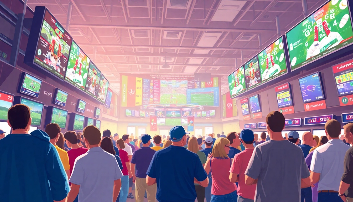 Enthusiastic fans engaging in sports betting South Carolina at a vibrant sportsbook.