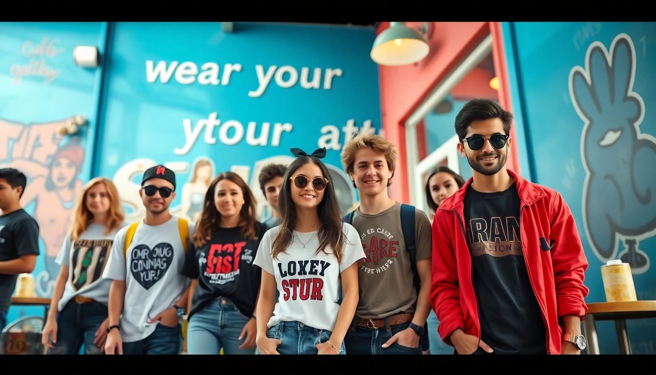Wear your attitude expressed through trendy fashion in a vibrant urban setting.