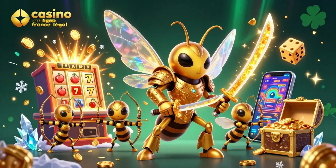 Profitez d'une expérience immersive avec casino en ligne France légal entouré de symboles de machine à sous et d'effets lumineux.