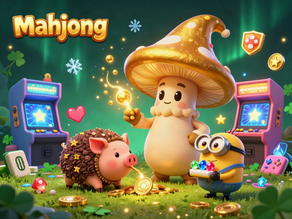 Engage with mahjong themed treasures in a vibrant 3D casino illustration bursting with character.