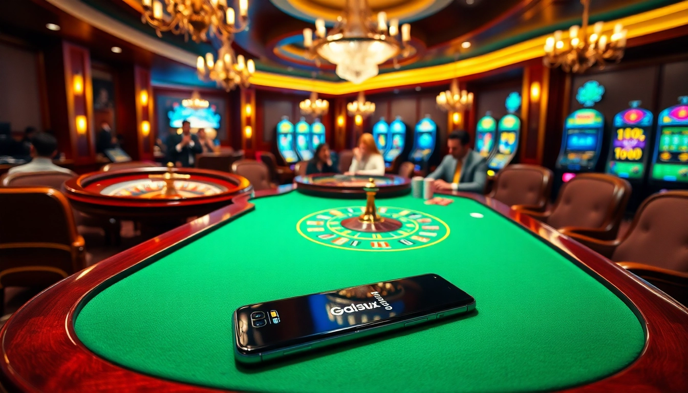 S8 and players engaging in an exciting gamble at a luxurious casino table with roulette and poker elements.