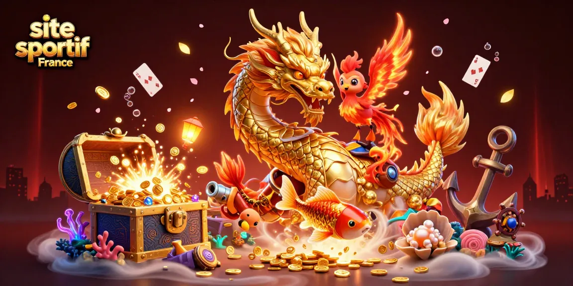 Engagez-vous sur le site paris sportif France avec un dragon élégant et des symboles de chance!