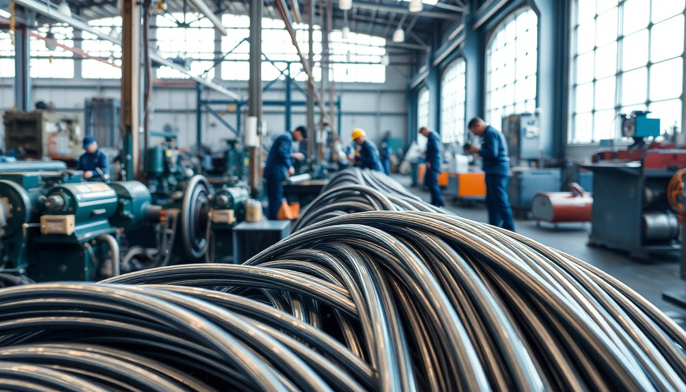 Wire Manufacturer showcasing precision machinery and skilled workers in a dynamic setting
