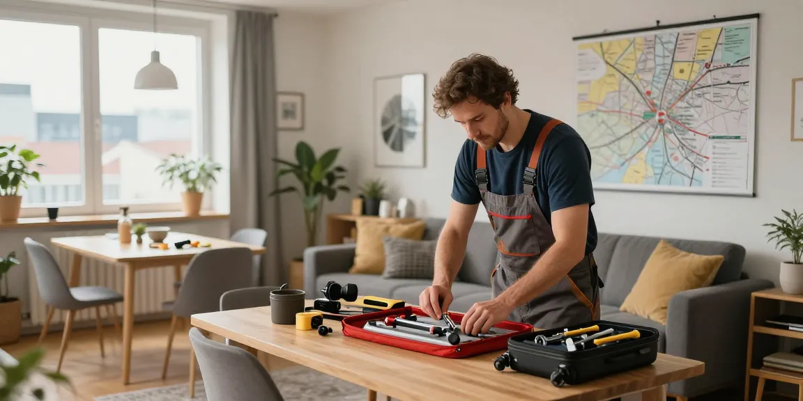 Monteurzimmer mieten Hannover: Modernes Apartment mit Handwerker, komfortable Einrichtung und Stadtblick.