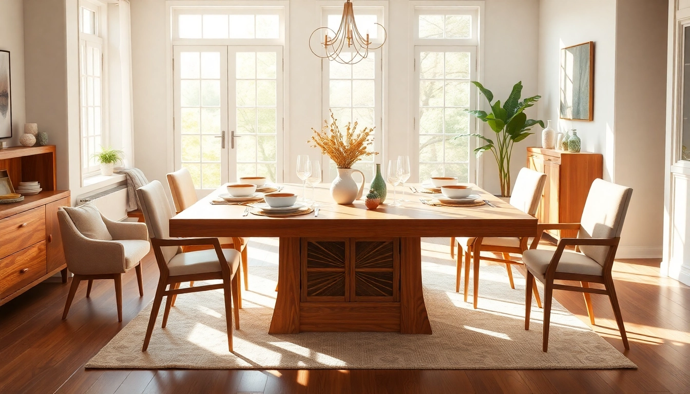Elegant extension tables ready for dining in a bright, inviting setting.