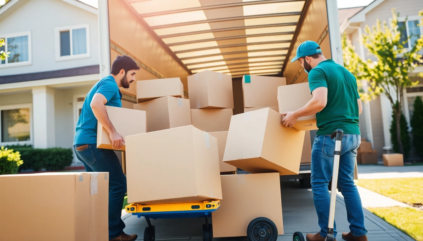 Provincial movers working diligently to lift boxes into a truck, showcasing teamwork and efficiency.